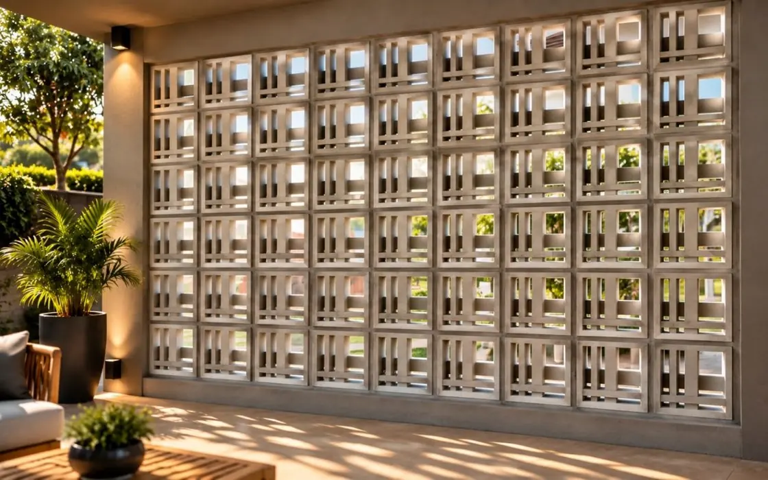 Parede de cobogó Trançado em vão amplo, deixando passar a luz do jardim